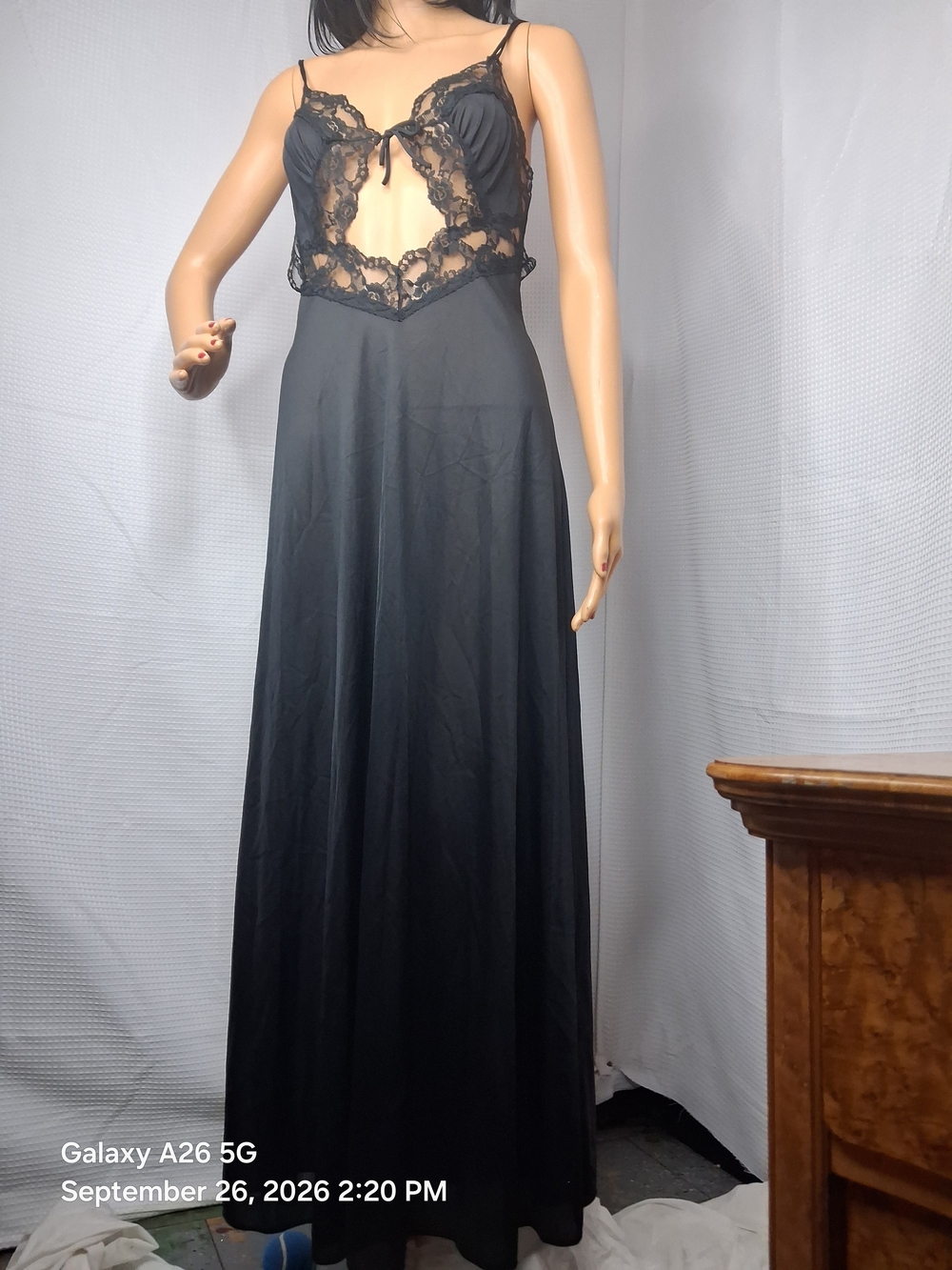 Black Vintage Lace Cutout Long Nightgown By STAR DUST - Women Intimates sm